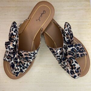 Qupid Leopard Print Bow Sandals